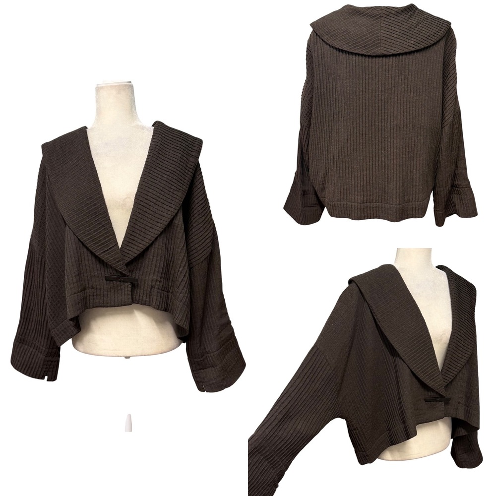 Oska Jacket Womens 1 US 6/8 Wool Blend Ribbed Cropped Boxy Lagenlook Minimalist